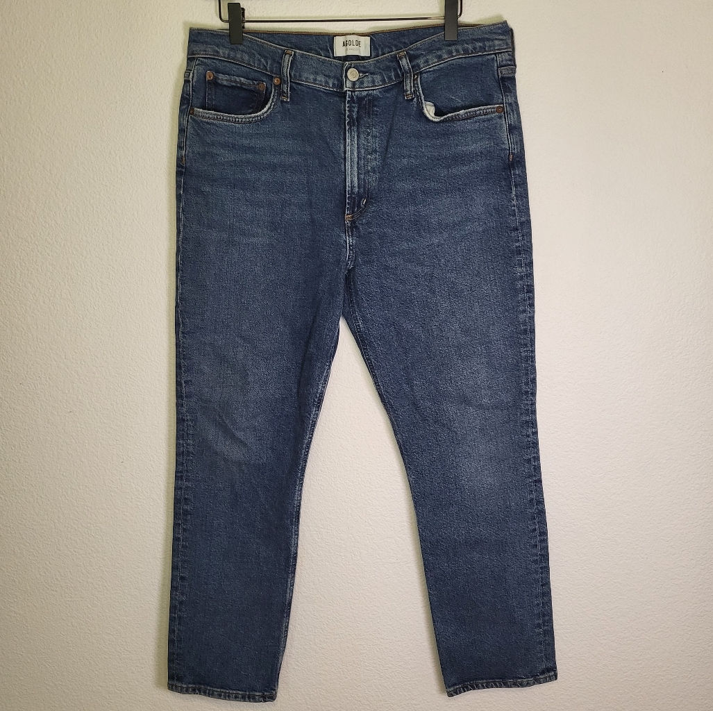 Agolde Merrel Mid-Rise Straight "Cinema Wash" Organic Distressed Jeans Size 31